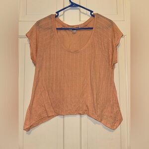 Women’s salmon pink orange blouse top short sleeve cover up athleisure workout